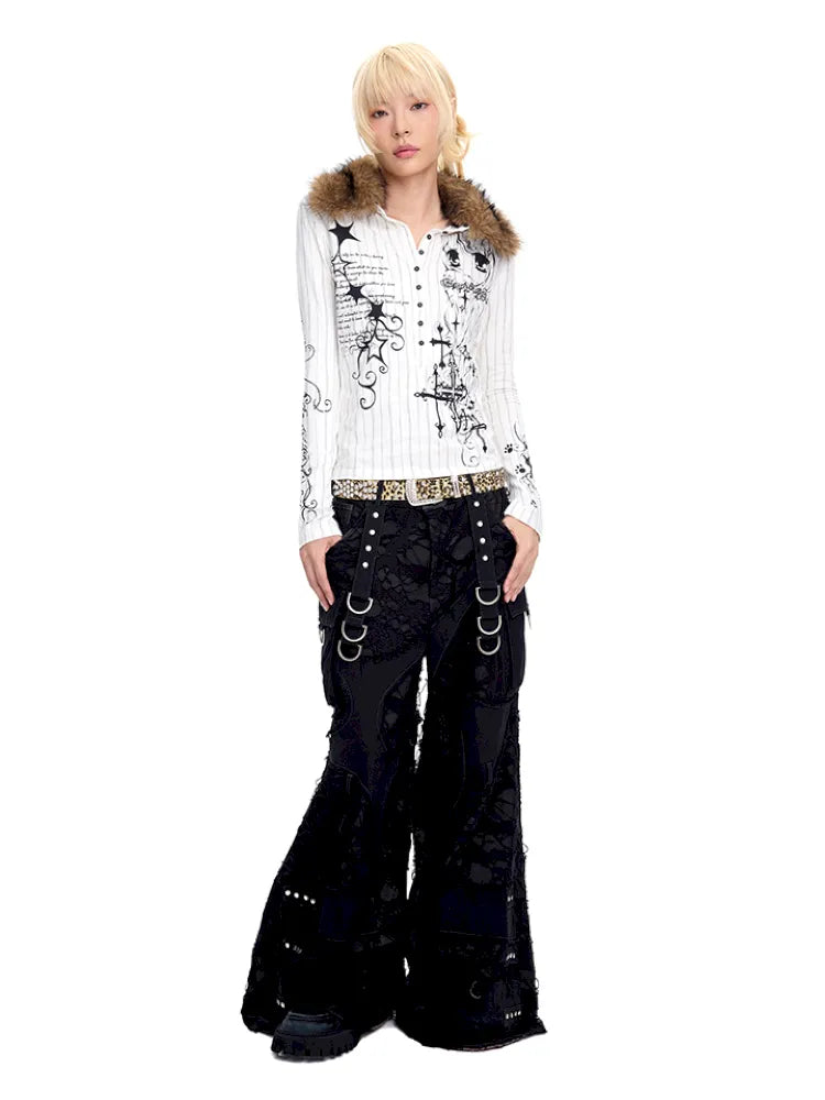 Fur Collar Long-Sleeve Polo Shirt【s0000014091】