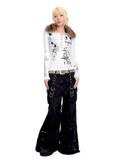 Fur Collar Long-Sleeve Polo Shirt【s0000014091】