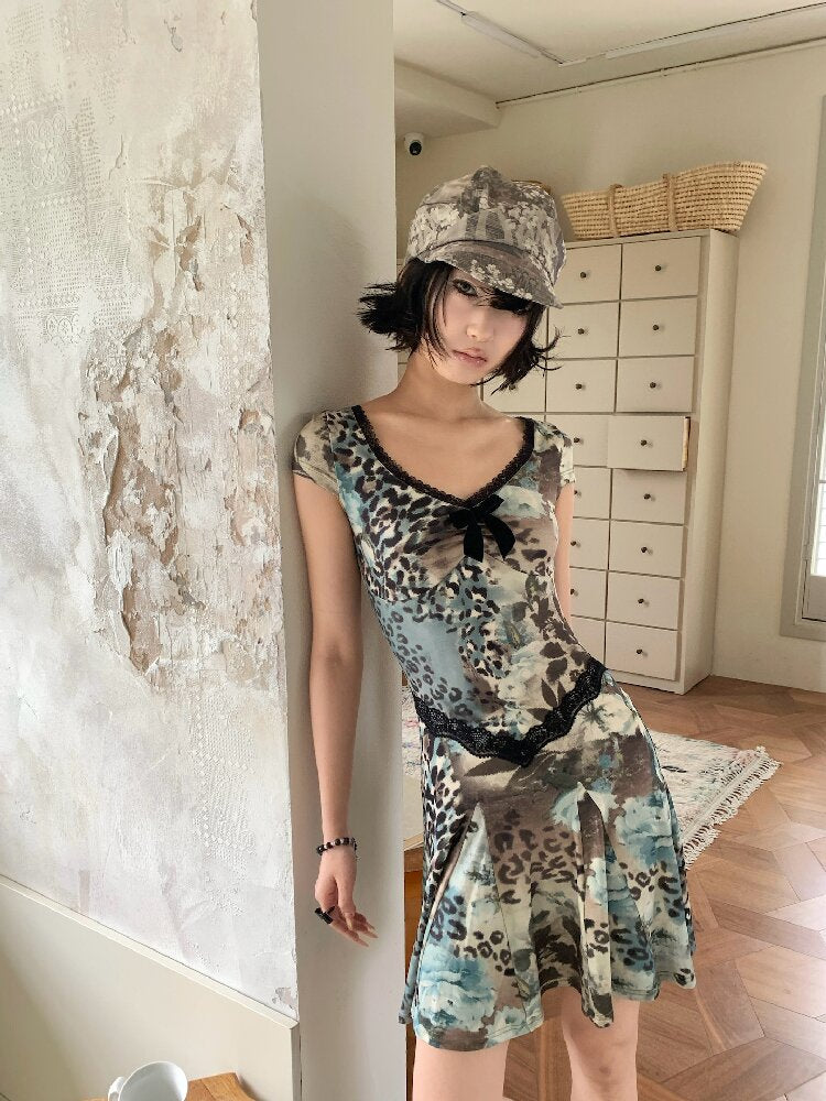 Vintage Leopard Floral Lace Dress【s0000018098】