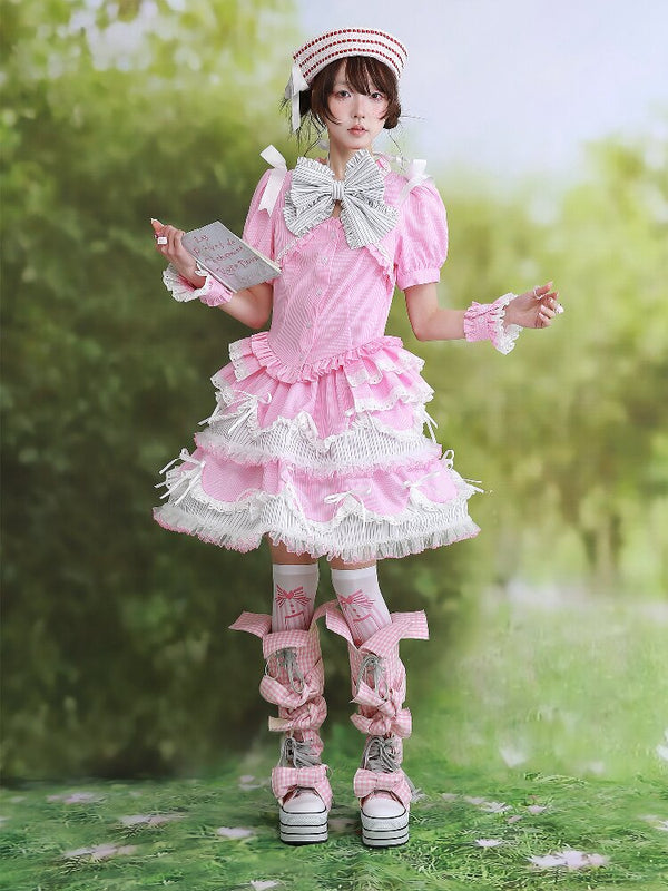 Pink Striped Lolita Puffy Skirt【s0000016560】