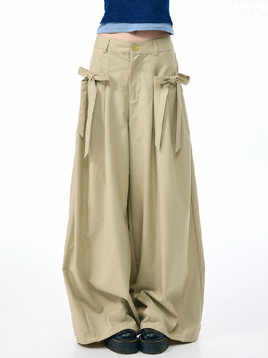 Soft Bow Drape Casual Wide Pants【s0000017874】