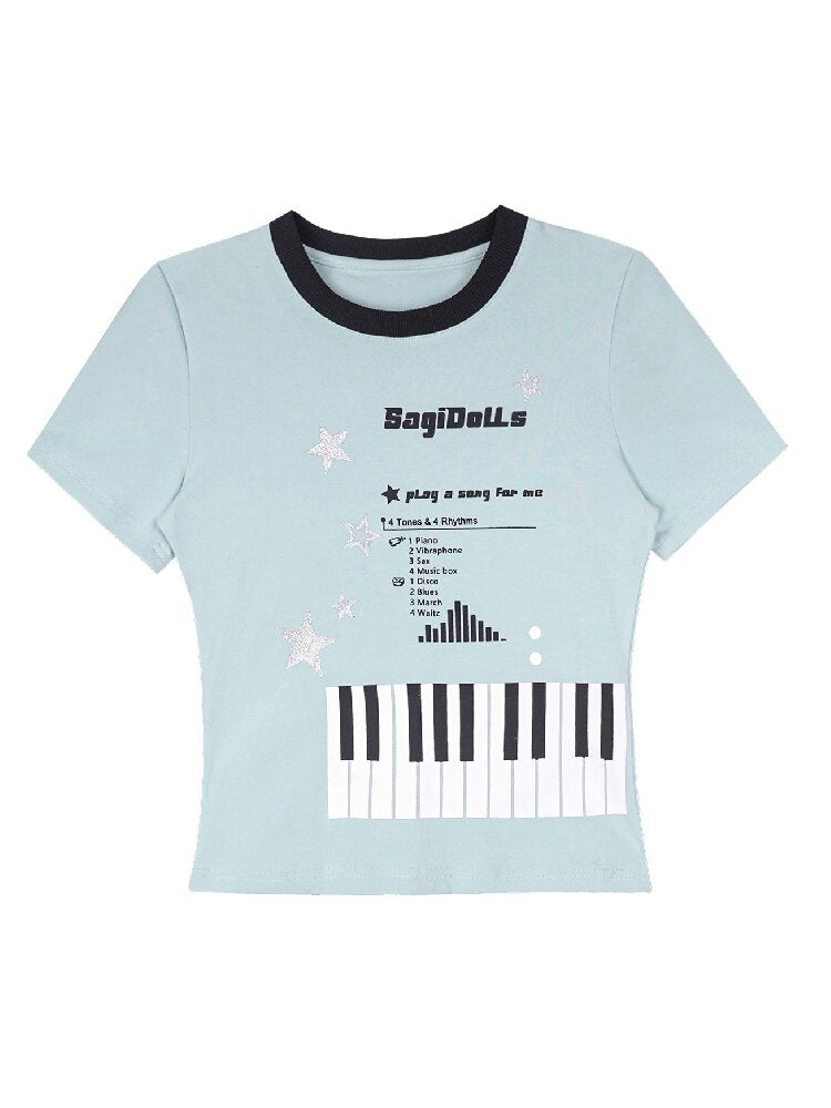 Piano Keys Music Print T-shirt【s0000017273】