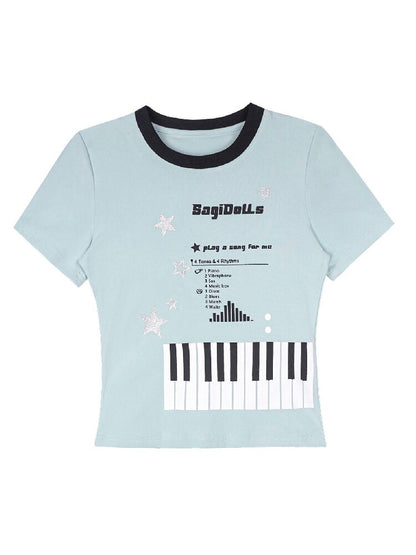 Piano Keys Music Print T-shirt【s0000017273】