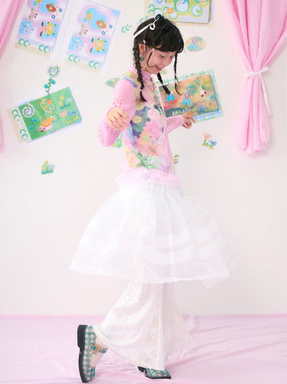 Spliced Lace White Gauze Skirt【s0000009535】