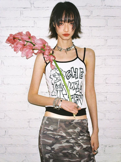 Fake two-piece manga camisole【s0000012425】