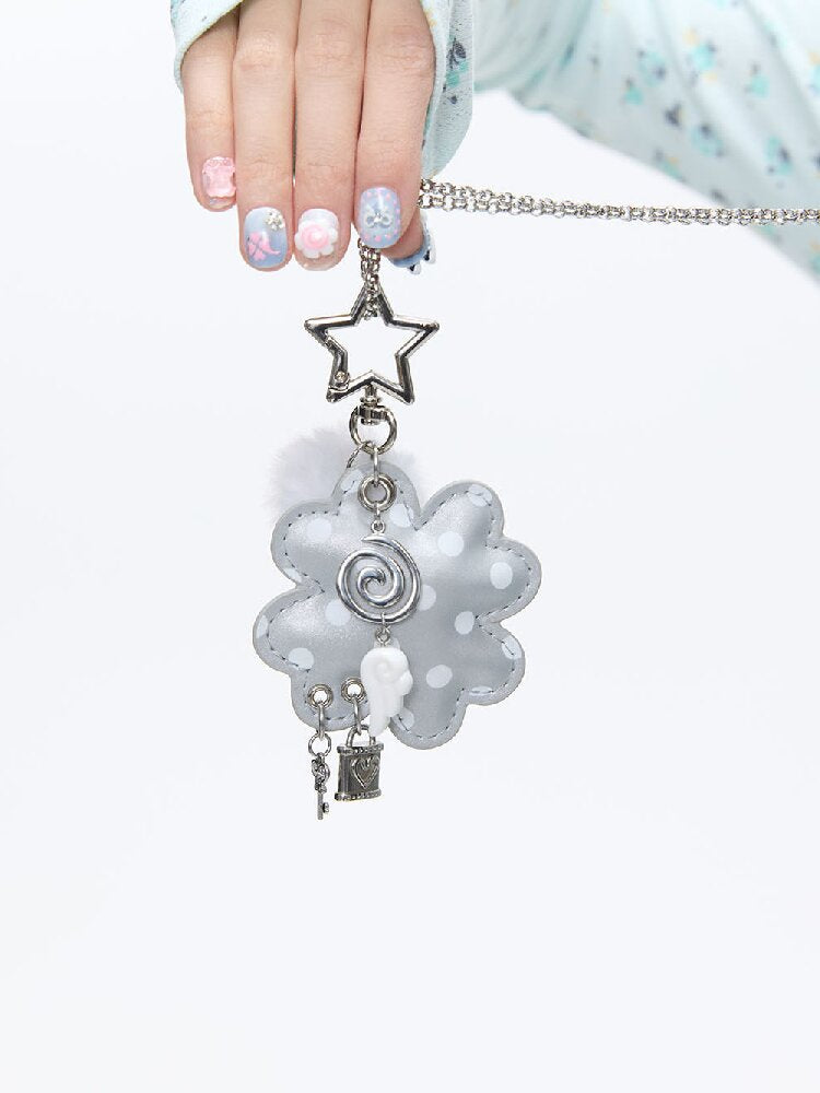 Leather Silver Clover Bag Necklace【s0000016374】