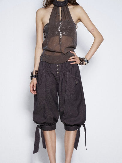 Suit Fabric Lace Up Crop Bloomer【s0000016682】