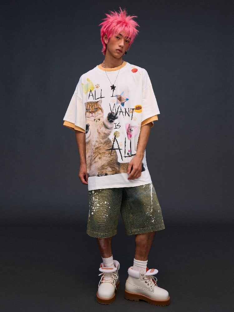 Cat Print Loose Fit T-Shirt【s0000017028】