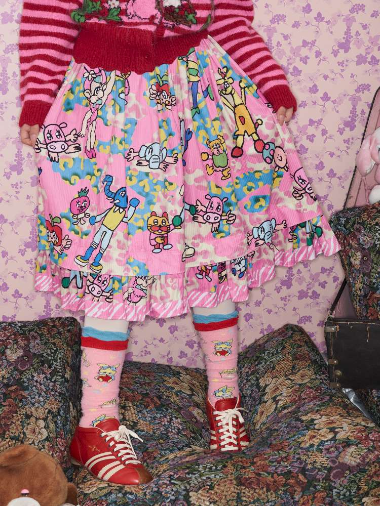 Pink Animal Illustration Skirt【s0000015372】