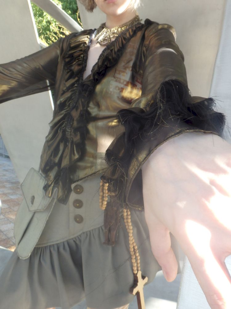 Metal antique bronze broken mesh cardigan【s0000013177】