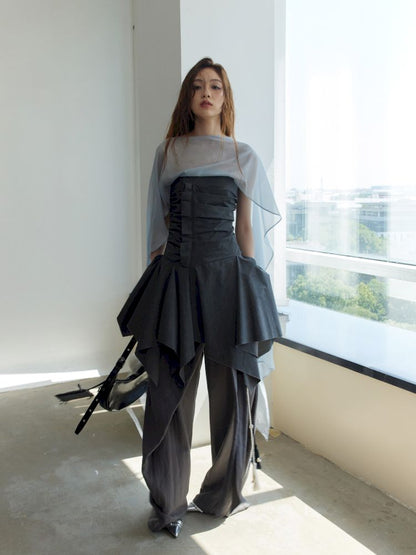 Pleated Irregular Hem Sheath Tank Top【s0000013220】