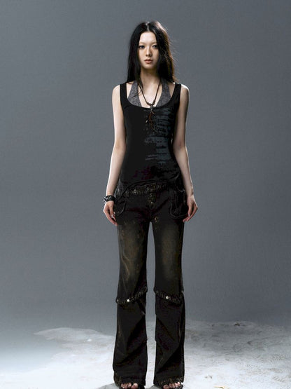 Overlay neck camisole undershirt【s0000012643】