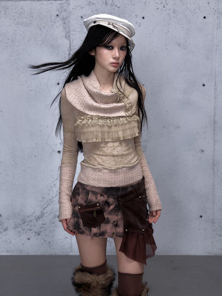 Plaid Stitching Leather Skirt【s0000015546】