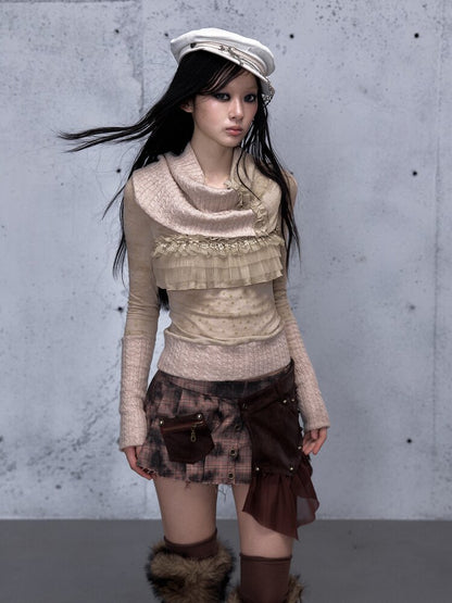 Plaid Stitching Leather Skirt【s0000015546】