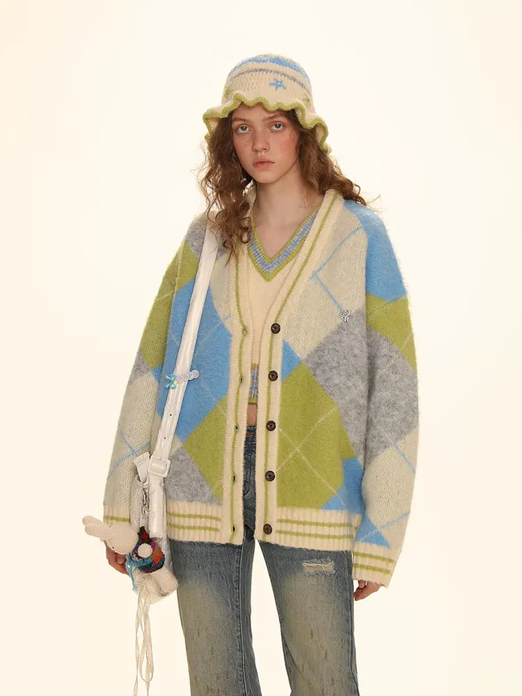 V-neck loose knit cardigan sweater【s0000006000】