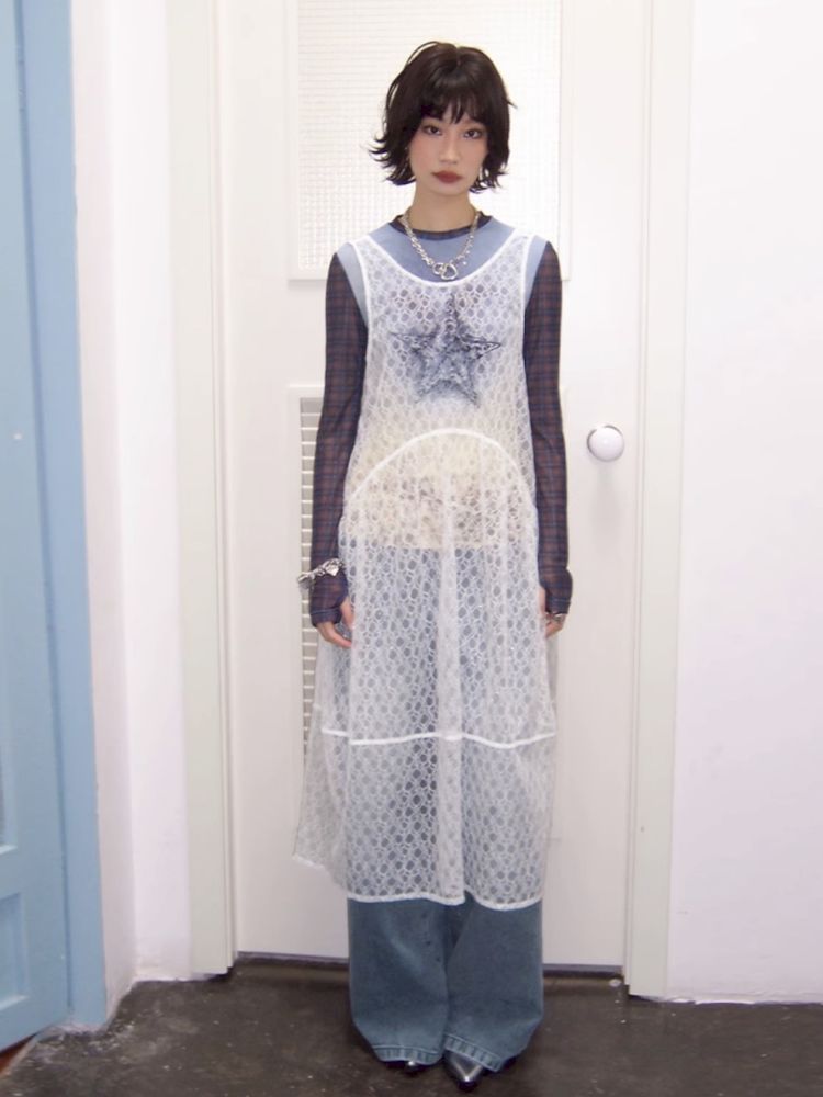 Starfish Printed Lace Hollow Out Dress【s0000012297】