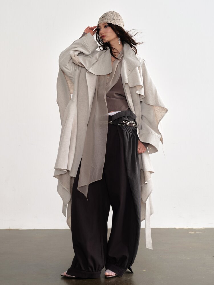 Detachable Cape Linen Trench Coat【s0000015701】
