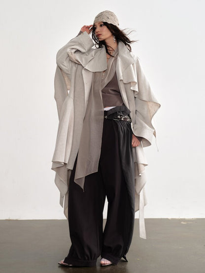 Detachable Cape Linen Trench Coat【s0000015701】