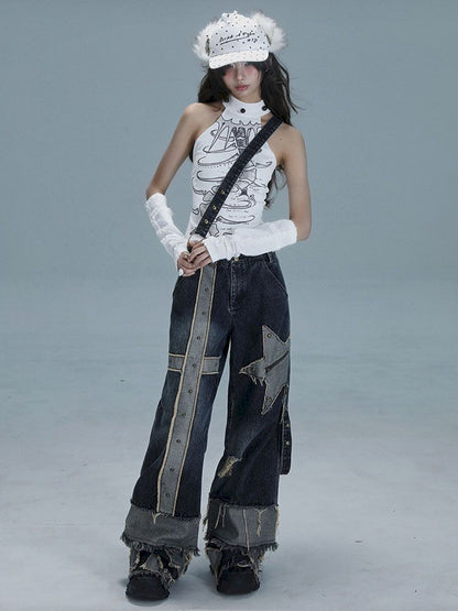 Raw edge studded casual denim pants【s0000013481】