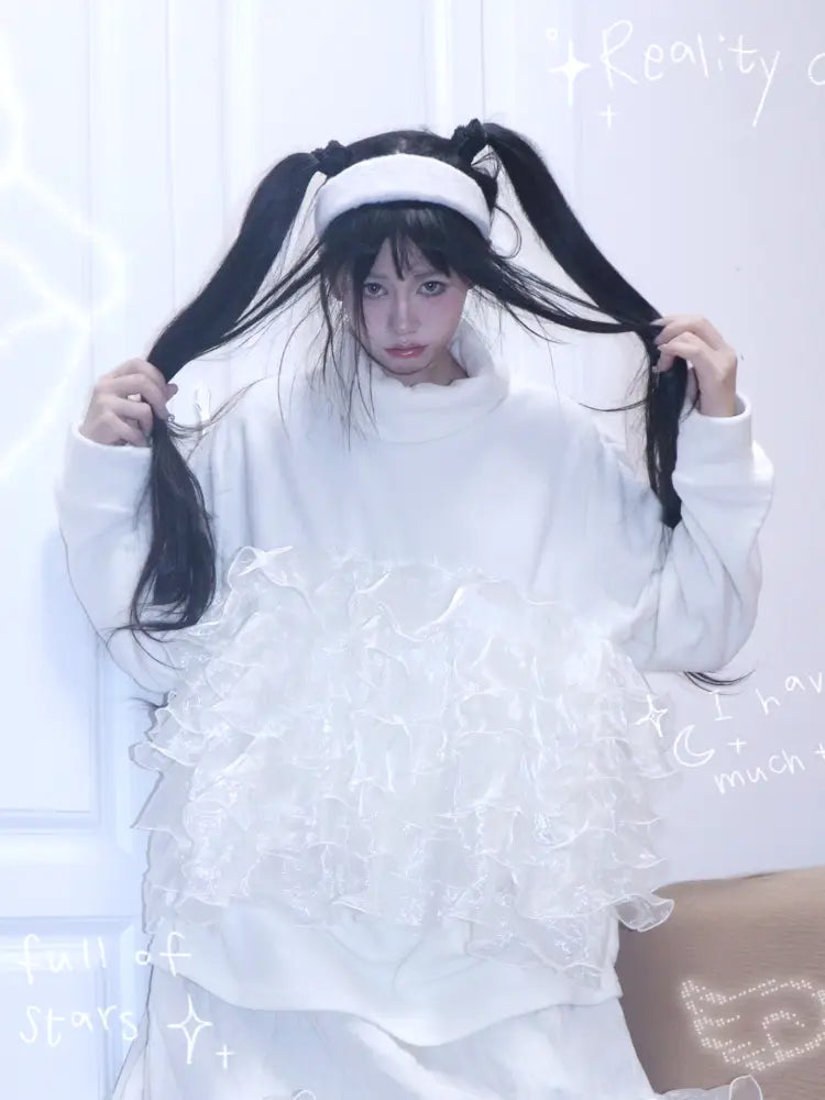 Granulated Sweatshirt with Lace Trim【s0000014345】