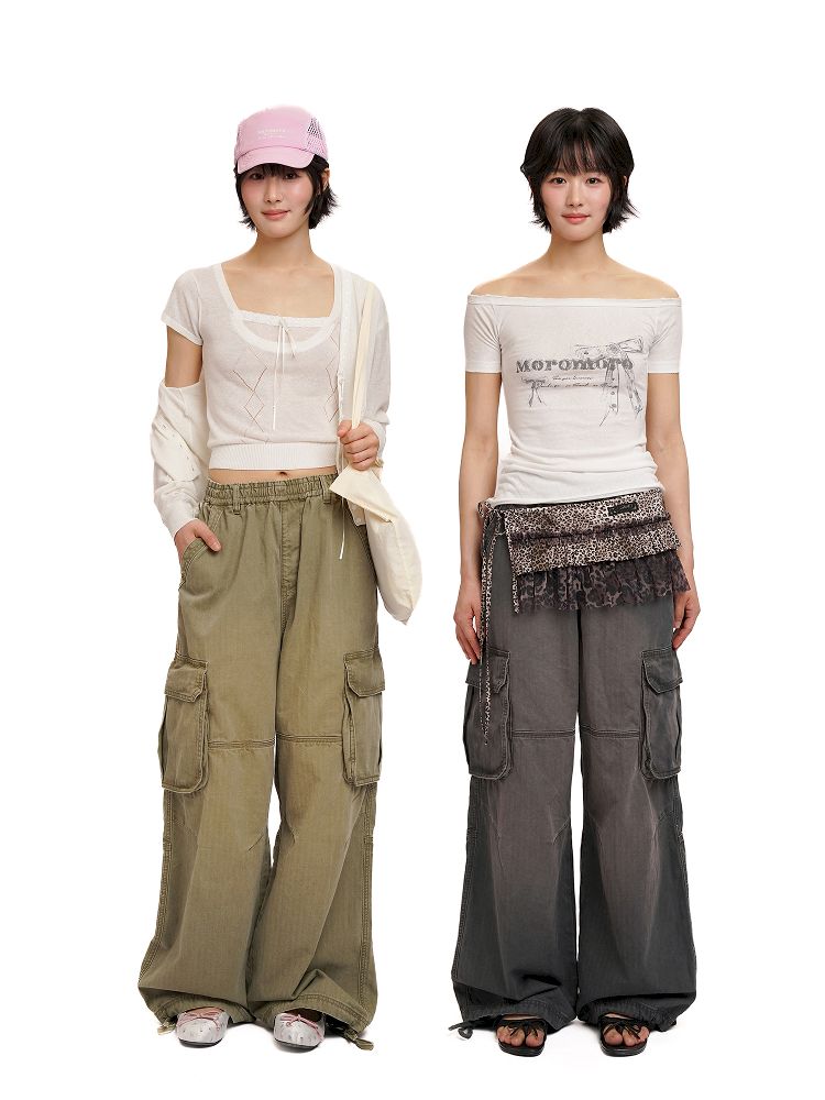 Drawstring Peplum work pants【s0000012494】
