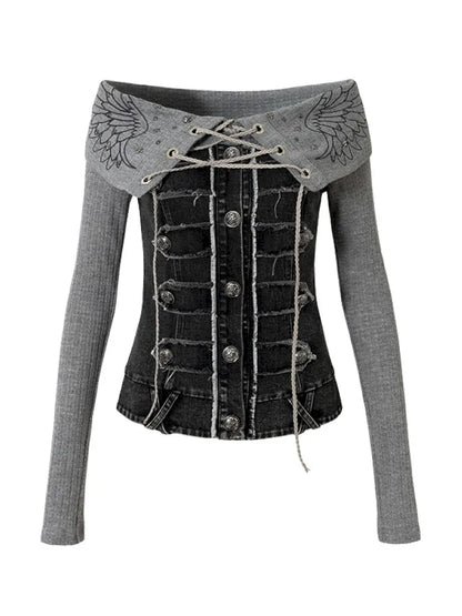 Rhinestone Off-Shoulder Long-Sleeve T-Shirt【s0000014118】