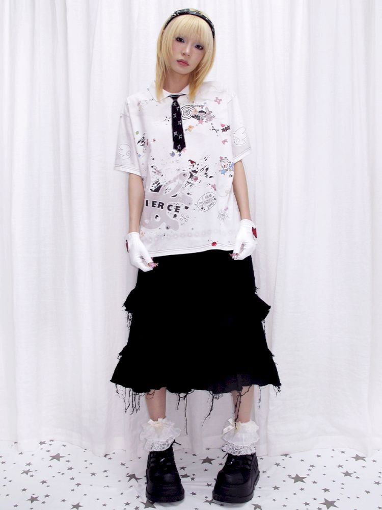 Tattered Black Denim Skirt【s0000013884】