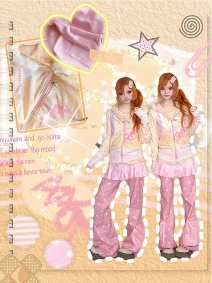 Pink Polka Dot Flared Sweatpants【s0000015401】