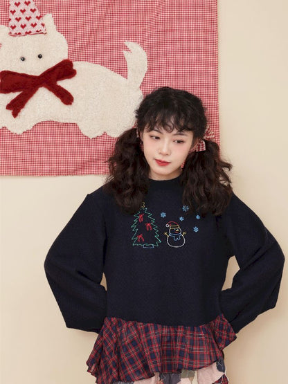 Embroidery Childish Navy Knit Sweater【s0000011198】