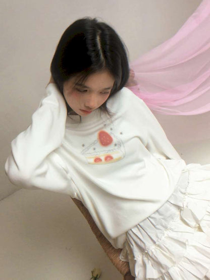 Strawberry Cake Print Long-Sleeve T-Shirt【s0000014529】
