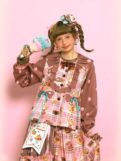 Pink-Brown Vintage Doll-Style Jacket【s0000014514】