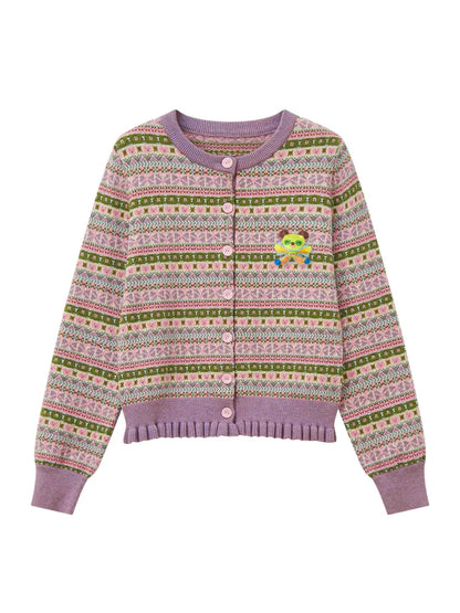 Geometric Knit Cardigan and Skirt Set【s0000014142】