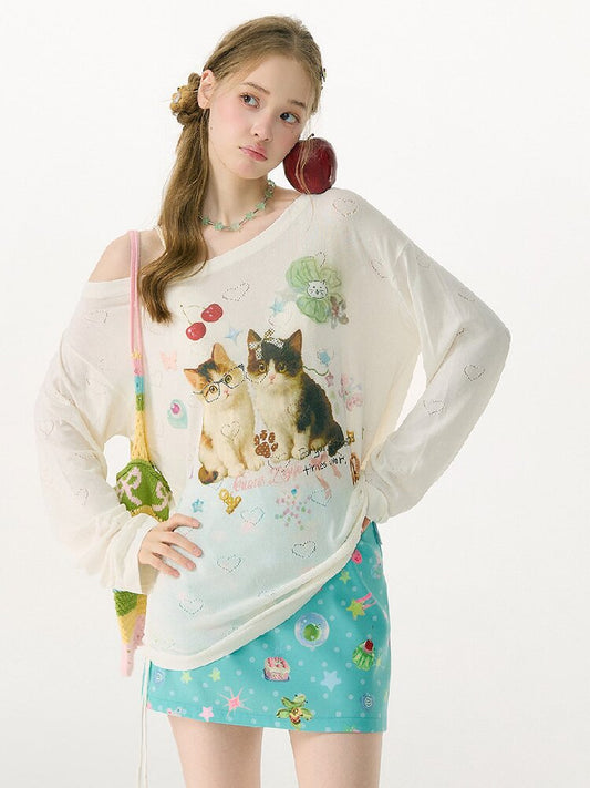 Summer Cat Heart Long Sleeve T Shirt【s0000017162】