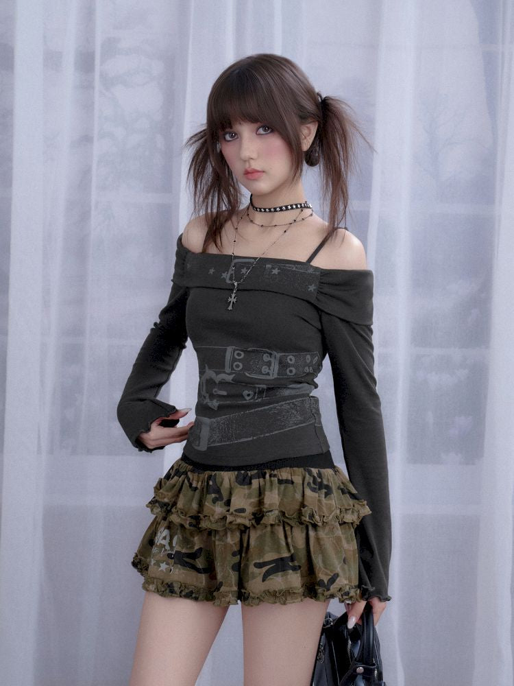 Elastic Waist Camouflage Cake Skirt【s0000013366】