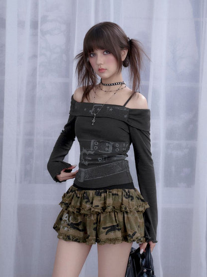 Elastic Waist Camouflage Cake Skirt【s0000013366】
