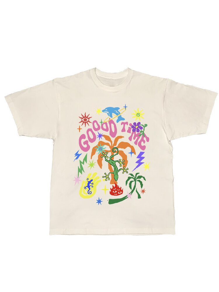 American Graffiti Print Loose T Shirt【s0000017112】