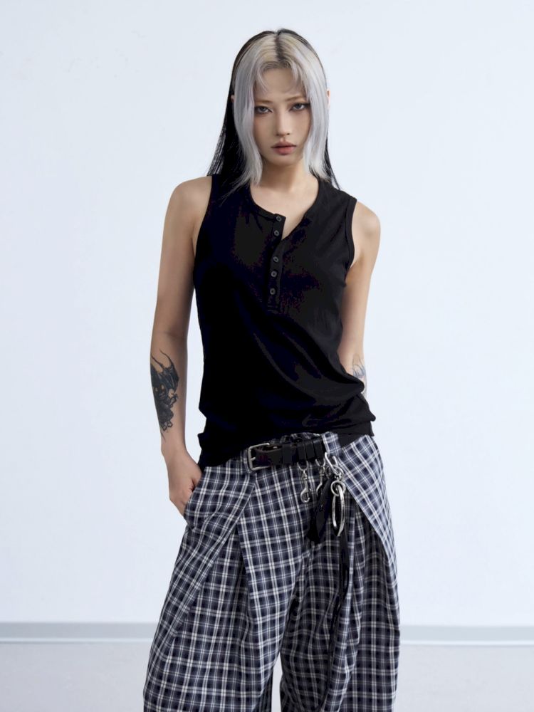 Henley Neck Slim Sleeveless Vest【s0000013197】