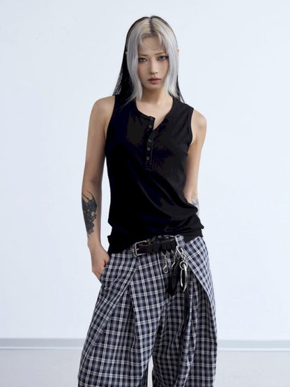 Henley Neck Slim Sleeveless Vest【s0000013197】