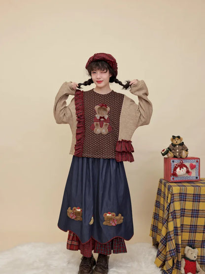Embroidered lace-trim knit sweater【s0000014173】