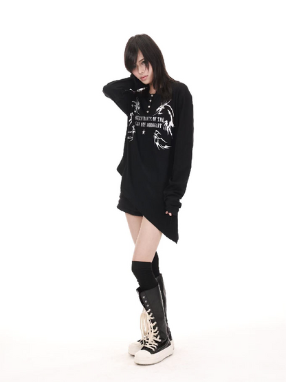 Gold Dragon Slanted Cotton T-Shirt【s0000018206】