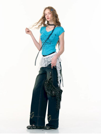 High-waisted thin straight wide-leg jeans【s0000013376】