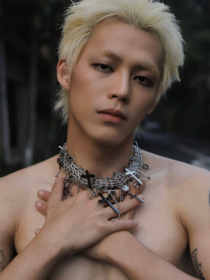 Pure Handmade Cross Punk Necklace【s0000018909】