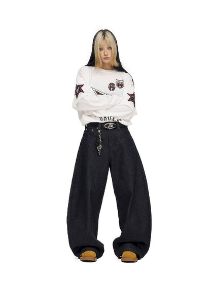 Raw Cow Denim Dark Blue Wide Leg Jeans【s0000011698】