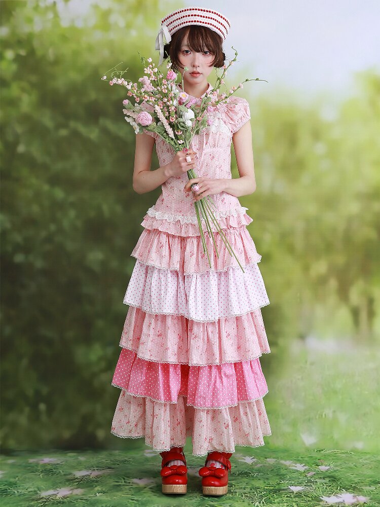 Pink Polka Dot Cake Skirt Pants【s0000016553】