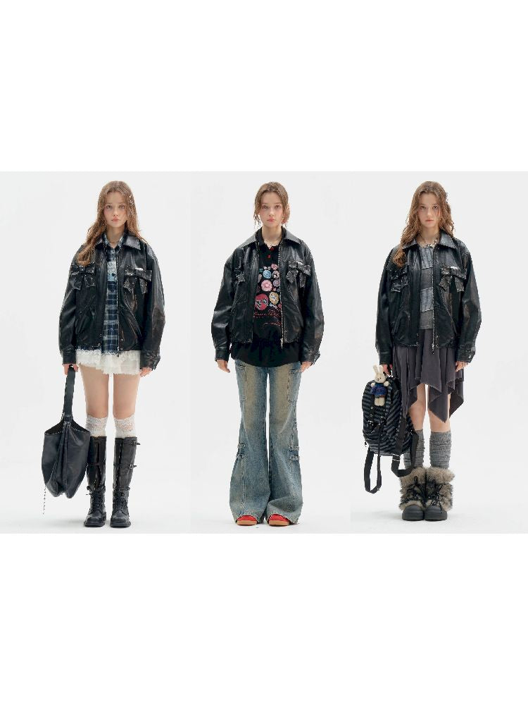 Bowknot Black Biker Jacke【s0000011521】