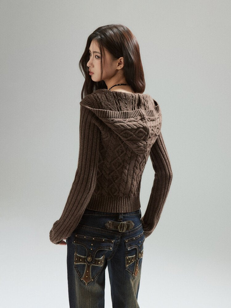 Coffee V-Neck Cropped Wool Sweater【s0000015597】