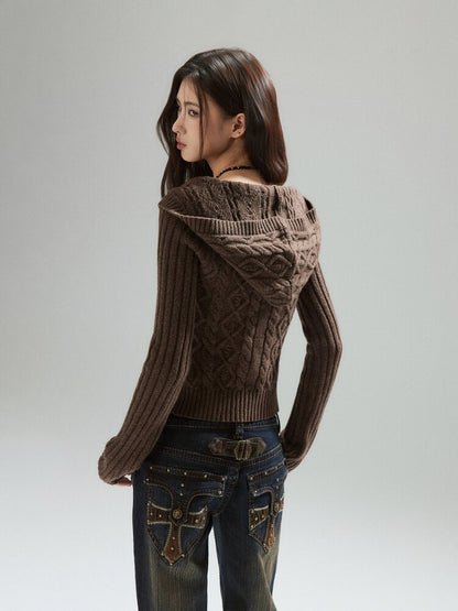 Coffee V-Neck Cropped Wool Sweater【s0000015597】