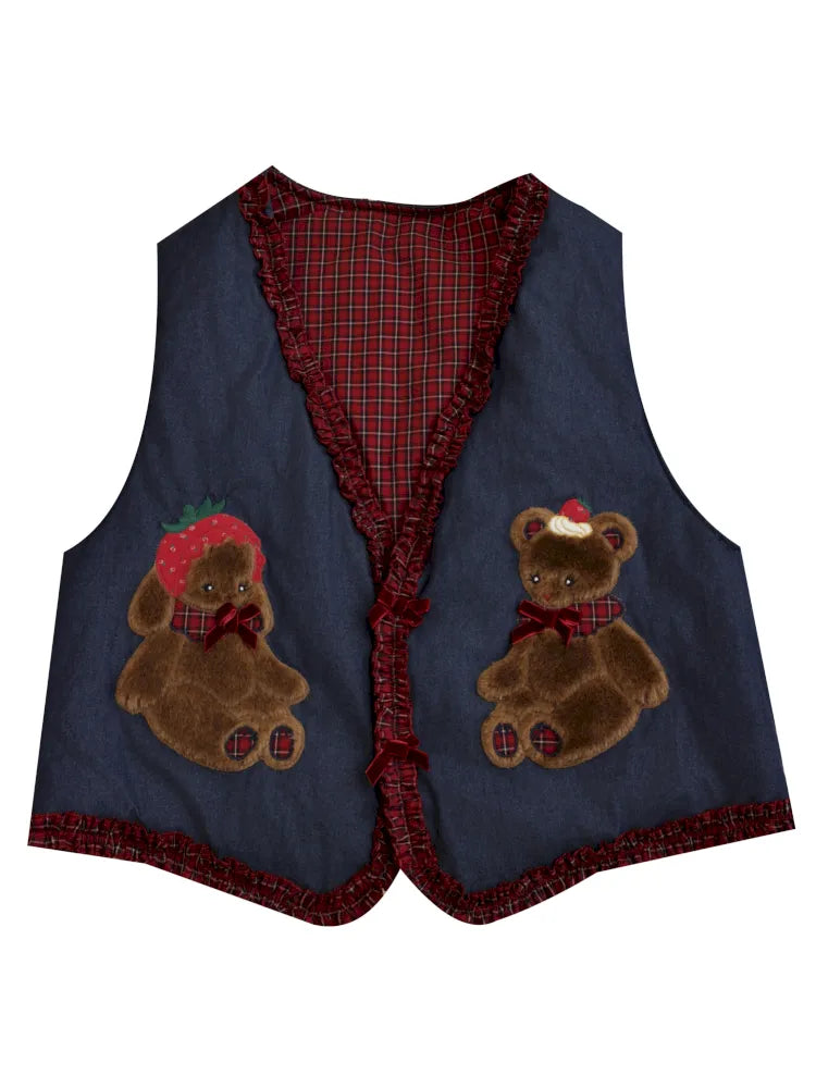 Cotton-trimmed plaid vest【s0000014171】