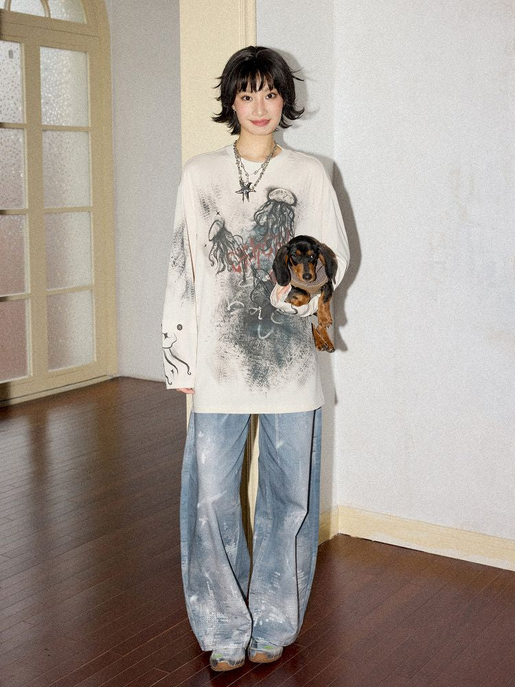 Jellyfish Print Long Sleeve T-shirt【s0000012283】