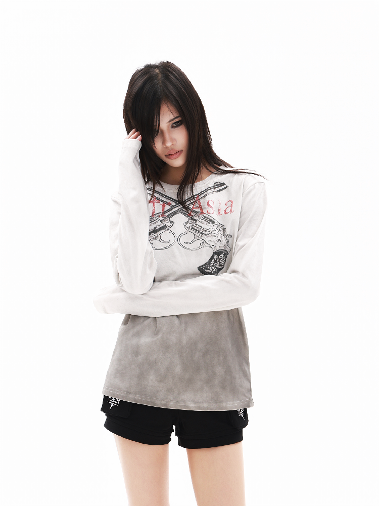 Dark Double Gun Long Sleeve T-Shirt【s0000018325】